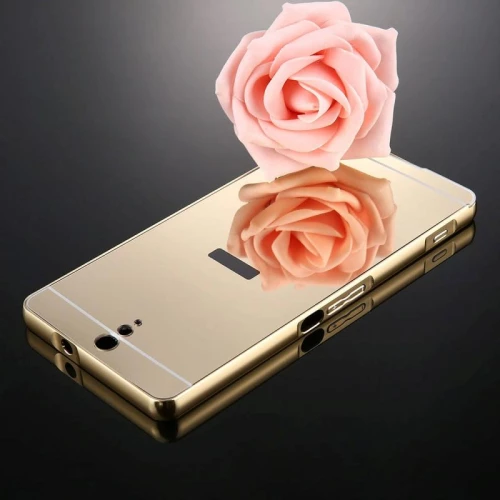 For Sony Xperia C5 Mirror Push Pull Back Shell Cover + Electroplating Bumper Frame Protective Combination Case(Gold) (OEM)