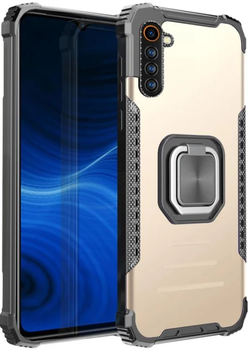 For OPPO Realme 6 Fierce Warrior Series Armor All-inclusive Shockproof Aluminum Alloy + TPU Protective Case with Ring Holder(Gold) (OEM)