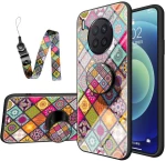 For Huawei Nova 8i Painted Ethnic Pattern Tempered Glass TPU Shockproof Case with Folding Magnetic Holder & Neck Strap(Colorful) (OEM)