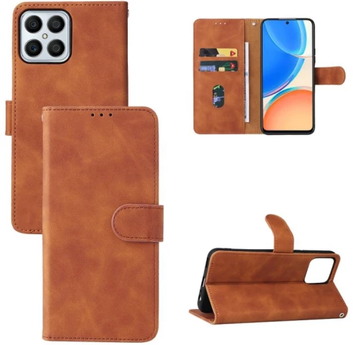 For Honor X8 Skin Feel Magnetic Buckle Calf Texture PU Phone Case(Brown) (OEM)