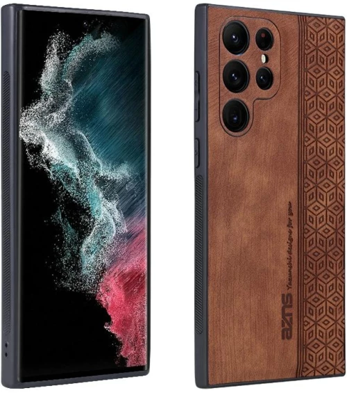 For Samsung Galaxy S23 Ultra 5G AZNS 3D Embossed Skin Feel Phone Case(Brown) (AZNS) (OEM)