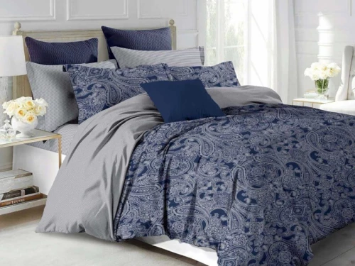 Σετ Σεντόνια Navy Blue Λαχούρι 100% Βαμβακερά Γαρύφαλλο - 240x260, Χωρίς Λάστιχο