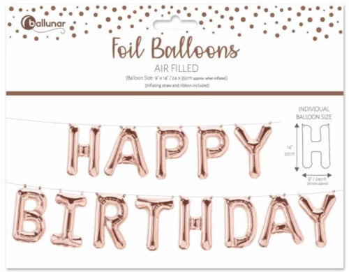 Μπαλόνι Ροζ/Χρυσό "Happy Birthday"