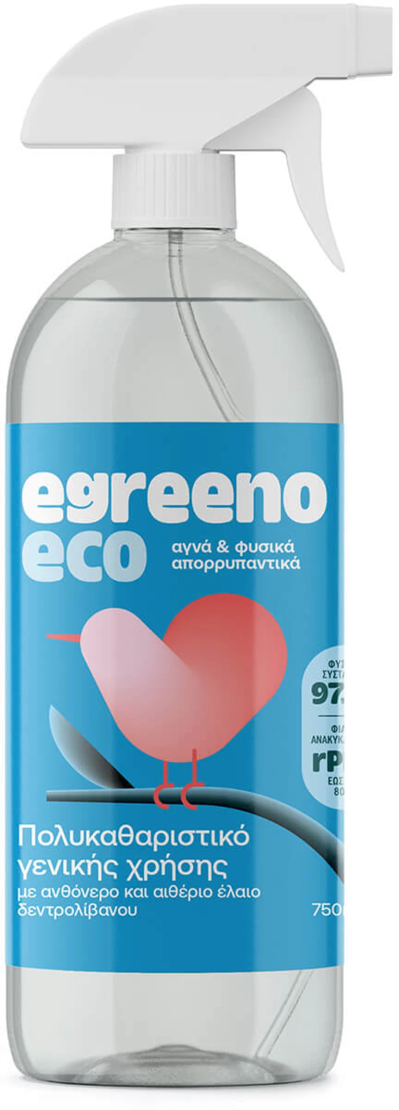 Φυσικό Πολυκαθαριστικό γενικής χρήσης Egreeno Eco, με ανθόνερο και αιθέριο έλαιο δεντρολίβανου / 750ml