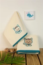 ΠΕΤΣΕΤΑ Με Κέντημα Σετ 2 τεμ bebe Kitty 138 30X50,70X140 Εκρού 100% Cotton - -