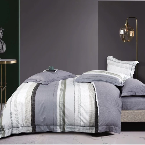 Παπλωματοθήκη Εμπριμέ Σετ Linen Υπέρδιπλη Γκρι 220 x 240 cm + (2) 50 x 70 cm