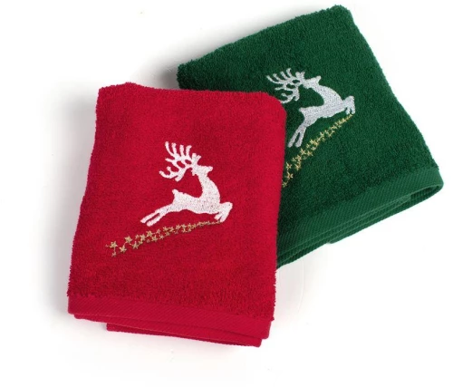 Χριστουγεννιάτικο Σετ Πετσέτες 2 τεμ. 40X60 Rudolph Κόκκινο-Πράσινο - -