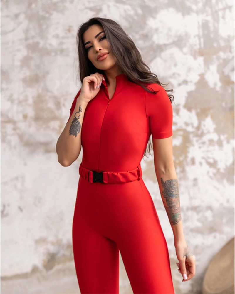 Jumpsuit Push-Up και Σμίλευσης με Αποσπώμενο Ζωνάκι  Q-373 Red