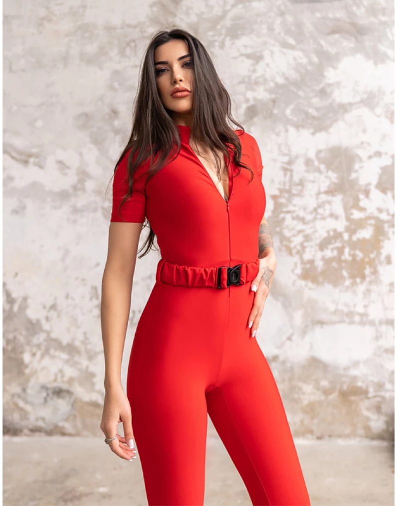Jumpsuit Push-Up και Σμίλευσης με Αποσπώμενο Ζωνάκι  Q-373 Red