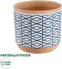 GloboStar® Artificial Garden KOLKATA 20525 Διακοσμητικό Κεραμικό Κασπώ Γλάστρα - Flower Pot Λευκό με Μπλε και Μπεζ Φ14.5 x Υ13cm