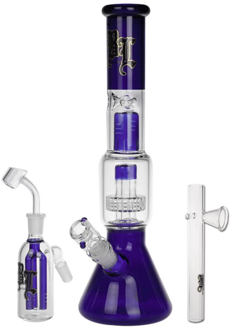 Γυάλινο Bong IN BOX Black Leaf  | Perco Ice+Precooler (Herbs/Oil) 37cm