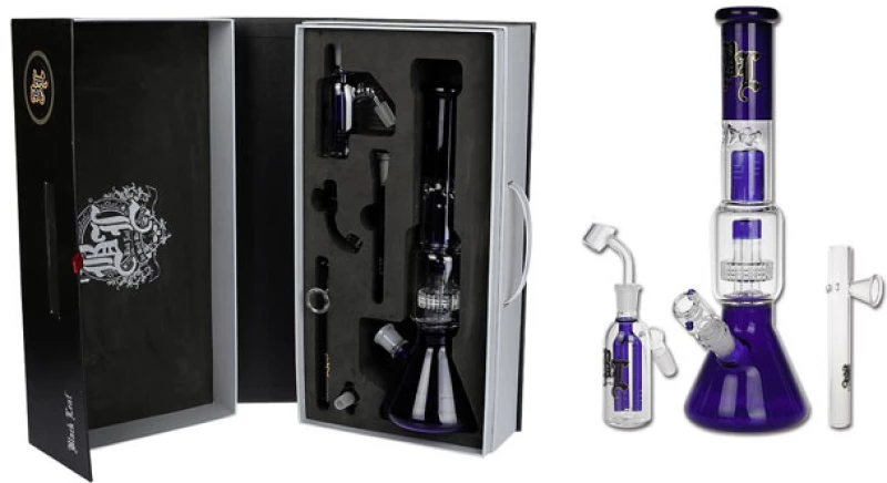 Γυάλινο Bong IN BOX Black Leaf  | Perco Ice+Precooler (Herbs/Oil) 37cm
