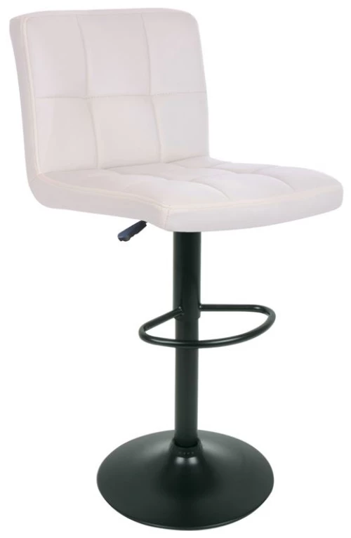 WOODWELL LINO Σκαμπό BAR με Πλάτη, Μέταλλο Βαφή Μαύρο, PU Άσπρο, Ρύθμιση Ύψους, Περιστρεφόμενο 44x50x62/92-83/113cm 44x50x62/92-83/113cm ΕΜ412,2Μ