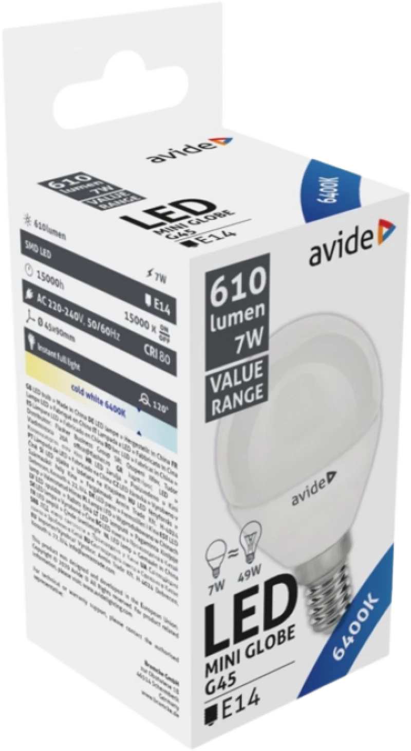jager ΛΑΜΠΑ LED AVIDE 7W Ε14 6400Κ MINI GLOBE (AV-921204)