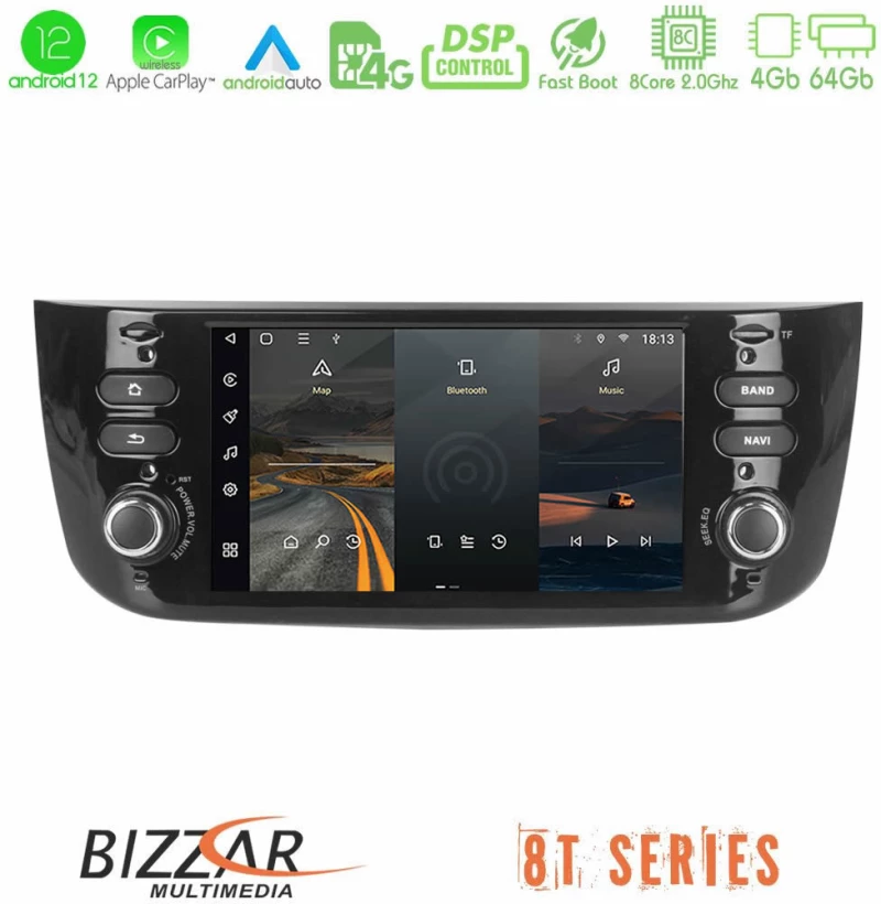 Bizzar oem Fiat Pundo evo 2009-2011 8core Android12 4+64gb Navigation Multimedia Deckless 7 με Carplay/androidauto u-8t-Ft047