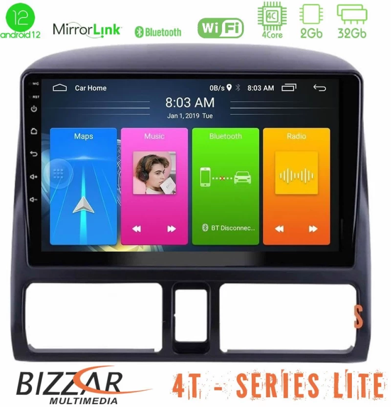 Bizzar 4t Series Honda crv 2002-2006 4core Android12 2+32gb Navigation Multimedia Tablet 9 u-lvb-Hd0873