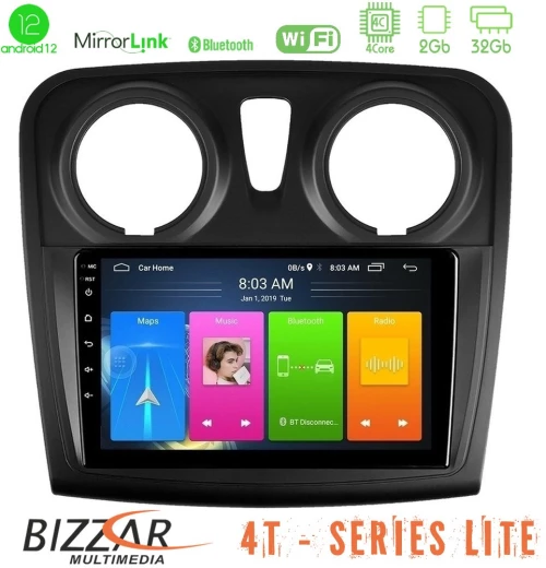 Bizzar 4t Series Dacia Sandero/dokker 2014-2020 4core Android12 2+32gb Navigation Multimedia Tablet 9 u-lvb-Dc0621