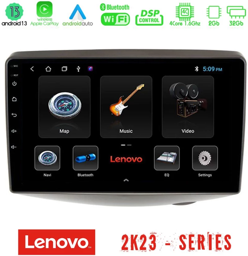 Lenovo car pad Toyota Yaris 1999 - 2006 4core Android 13 2+32gb Navigation Multimedia Tablet 9 u-len-Ty1047