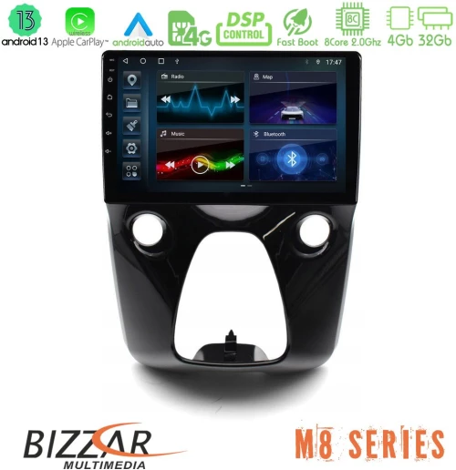 Bizzar m8 Series Toyota Aygo | Citroen c1 | Peugeot 108 8core Android13 4+32gb Navigation Multimedia 10 u-m8-Ty0900