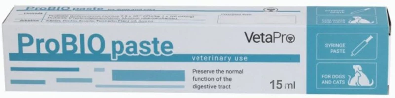 Vetapro Probio Paste 15ml Συμπλήρωμα Διατροφής Σκύλου & Γάτας Για Τo Πεπτικό