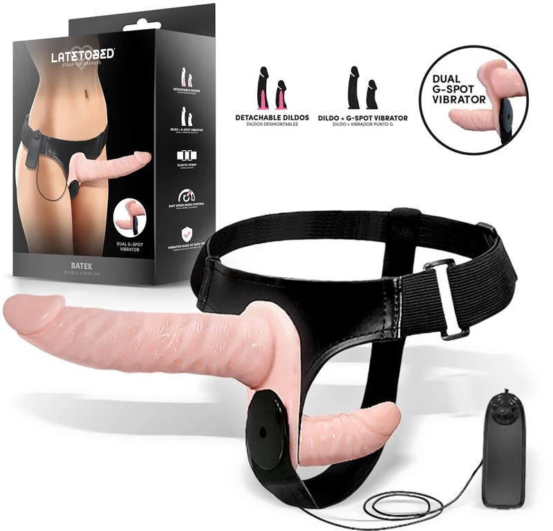 LATETOBED BATEK DOUBLE STRAP-ON HARNESS WITH VIBRATION