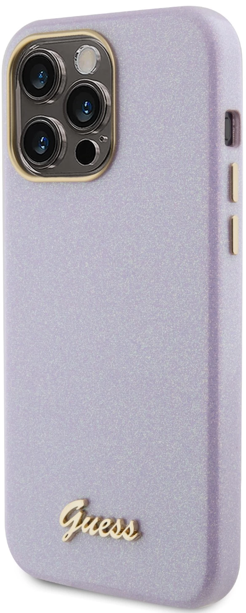 Guess Glitter Full Wrapped Glossy Case with Vintage Script Logo Θήκη προστασίας από σιλικόνη – iPhone 15 Pro Max (Glitter Lilac
