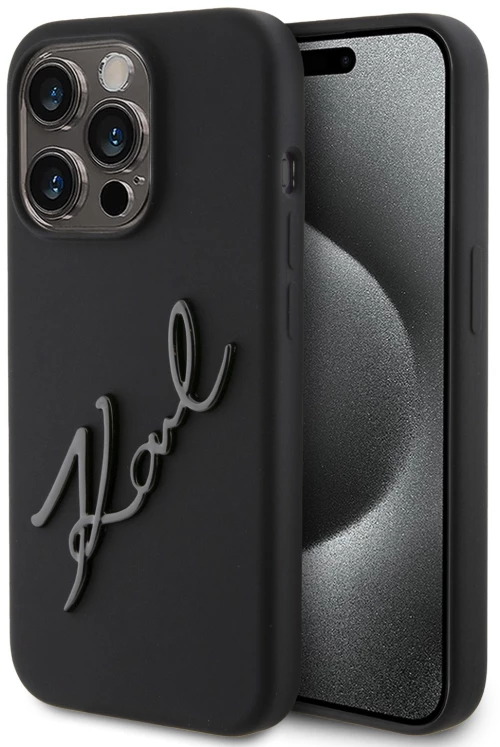 Karl Lagerfeld "Karl Script Logo" Hard Case Θήκη προστασίας από σιλικόνη – iPhone 15 Pro (Black – KLHCP15LSKSBMCK)