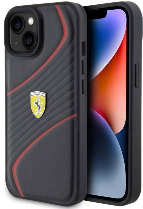Ferrari Twist Metal Logo Hard Case Θήκη προστασίας από δερματίνη – iPhone 15 (Black – FEHCP15SPTWK)