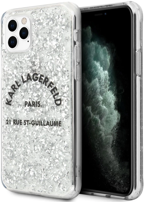 Karl Lagerfeld Glitter Flakes Cover Θήκη Σιλικόνης για iPhone 11 Pro Max - Ασημί