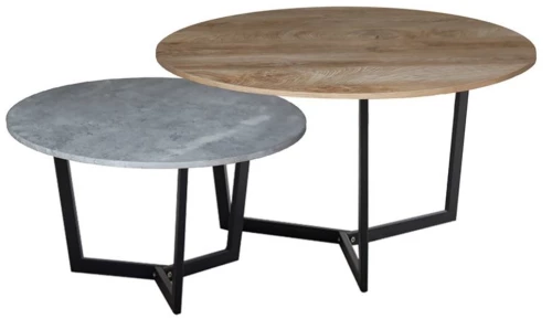 336030 TEDDY SET-2 ΤΡΑΠΕΖΑΚΙΑ ΣΑΛΟΝΙΟΥ-ΚΑΘΙΣΤΙΚΟΥ, ΜΕΤΑΛΛΟ ΜΑΥΡΟ,ΑΠΟΧΡΩΣΗ ΚΑΡΥΔΙ - CEMENT Φ.80 H.45cm + Φ.60 H.35cm