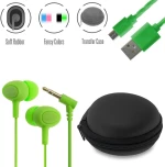 Stereo hi-fi earphones green +θηκη+ usb to micro
