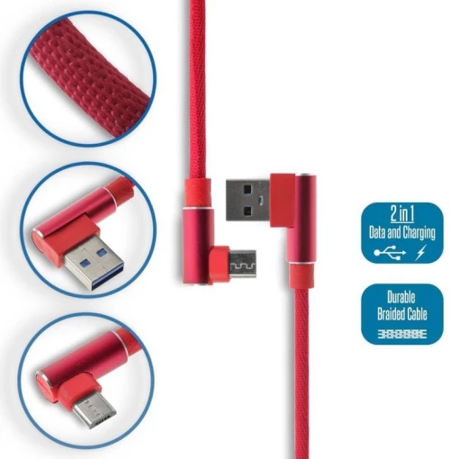 Γωνιακό Καλώδιο Φόρτισης - Δεδομένων Micro Usb 1M Red