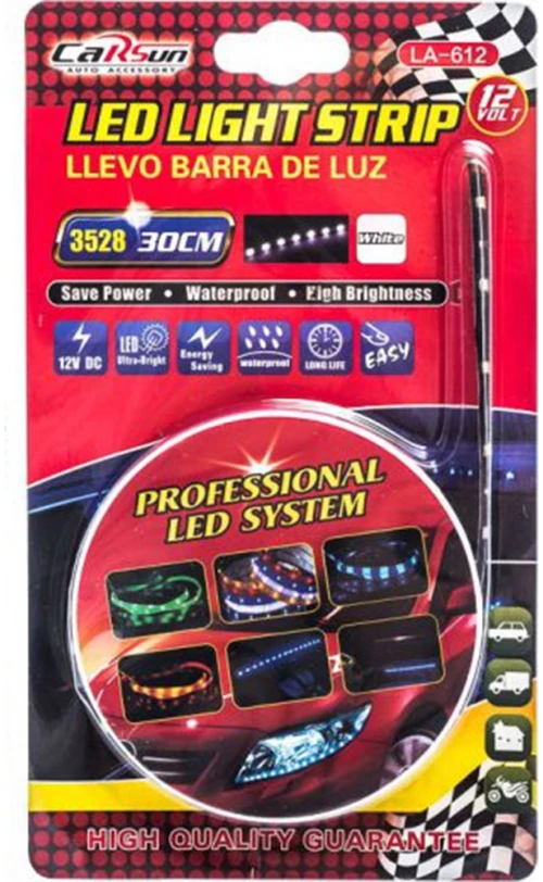 Ταινία Αυτοκινήτου Led 30cm Flex Strip , με Λευκό Φως, 12V, IP65 Αδιάβροχη, LA-612 Carsun