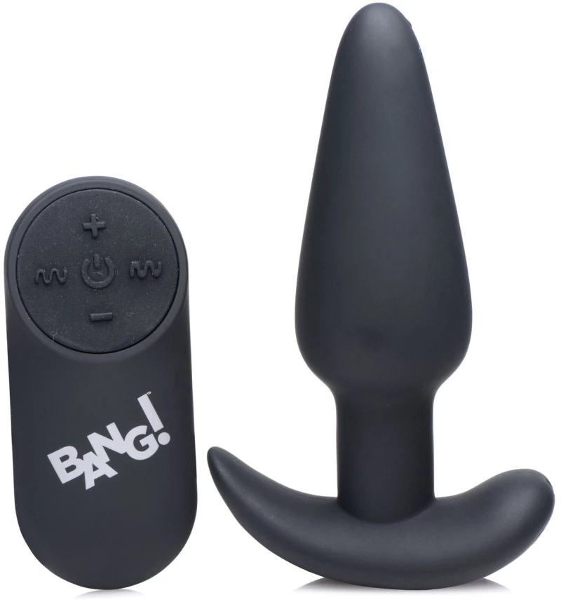 Vibrating Silicone Butt Plug with Remote Control - Black