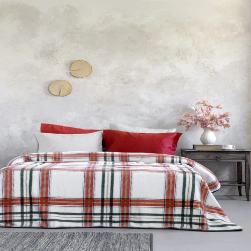 Κουβέρτα Βελουτέ Joy Red-Ecru Nima Υπέρδιπλο 220x240cm Πολυέστερ