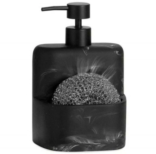Δοχείο Κρεμοσάπουνου Με Θήκη Για Σφουγγάρι Marble LBTAH-CC22186 12x9,5x17,5cm 520ml Black Andrea Hou Πολυρεσίνη