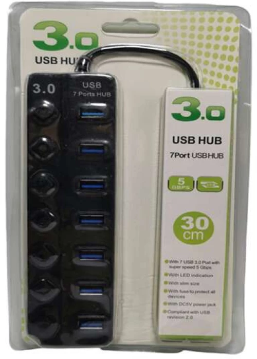 Usb hub 3.0 / 7 θυρών με διακόπτες τροφοδοσίας και προσαρμογέα HQ-7-PORT