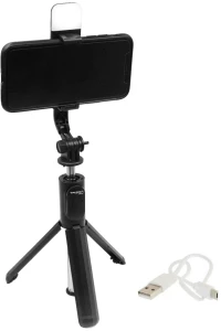 Selfie Stick με Τρίποδο, Τηλεχειριστήριο Bluetooth και Led Φως Treqa Selfie-04 Μαύρο