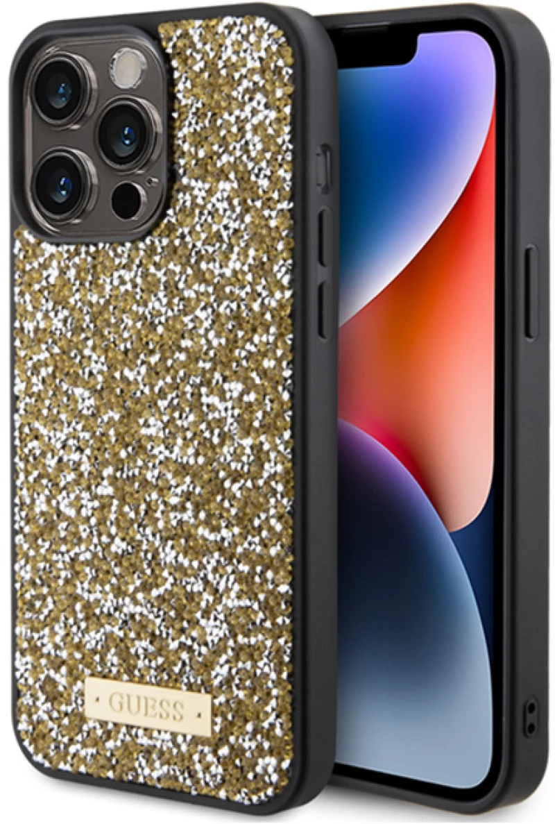Guess Rhinestone Metal Logo - Case for iPhone 15 Pro Max (Yellow)