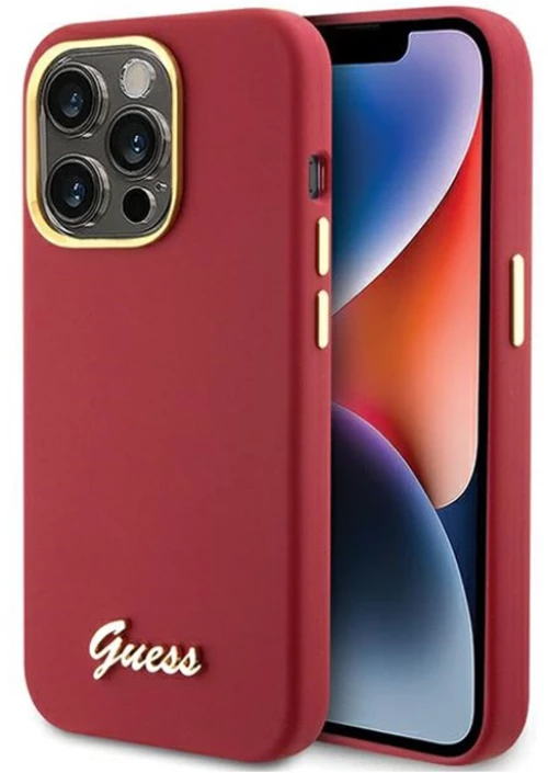 Guess Silicone Script Metal Logo & Frame - iPhone 15 Pro Case (magenta)