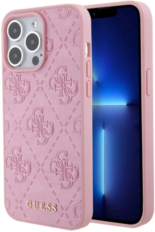 Guess Leather 4G Stamped - Case for iPhone 15 Pro (Pink)