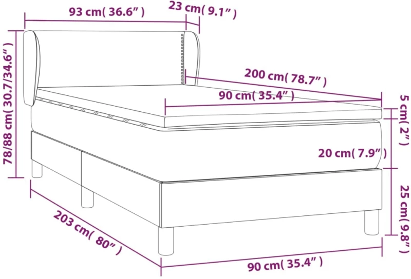 ΚΡΕΒΑΤΙ BOXSPRING ΜΕ ΣΤΡΩΜΑ ΣΚΟΥΡΟ ΓΚΡΙ 90X200 ΕΚ. ΥΦΑΣΜΑΤΙΝΟ 3126134
