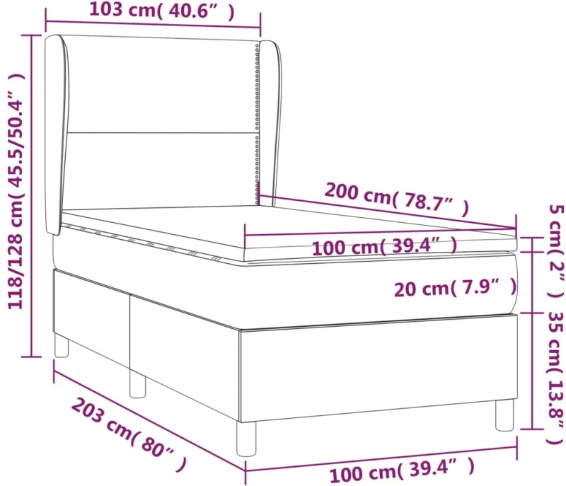 ΚΡΕΒΑΤΙ BOXSPRING ΜΕ ΣΤΡΩΜΑ ΣΚΟΥΡΟ ΓΚΡΙ 100X200 ΕΚ. ΒΕΛΟΥΔΙΝΟ 3129136
