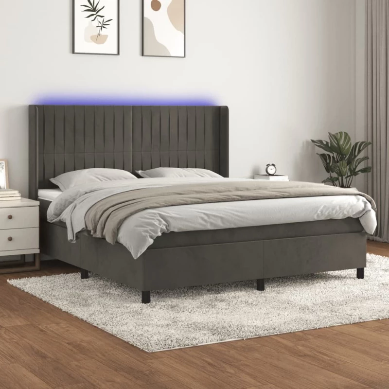 ΚΡΕΒΑΤΙ BOXSPRING ΜΕ ΣΤΡΩΜΑ & LED ΣΚ. ΓΚΡΙ 160X200ΕΚ. ΒΕΛΟΥΔΙΝΟ 3139692