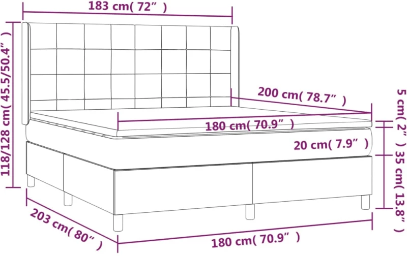 ΚΡΕΒΑΤΙ BOXSPRING ΜΕ ΣΤΡΩΜΑ ΣΚΟΥΡΟ ΓΚΡΙ 180X200 ΕΚ ΥΦΑΣΜΑΤΙΝ 3132010