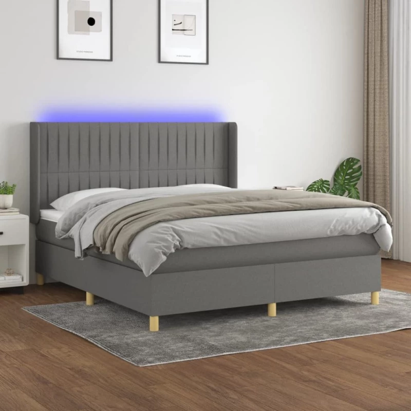 ΚΡΕΒΑΤΙ BOXSPRING ΜΕ ΣΤΡΩΜΑ & LED ΣΚ.ΓΚΡΙ 180X200 ΕΚ ΥΦΑΣΜΑΤΙΝΟ 3139054