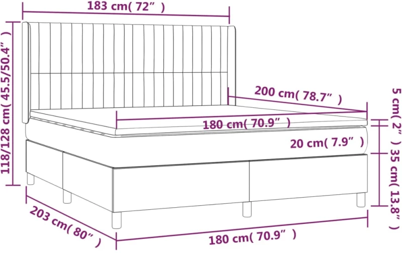 ΚΡΕΒΑΤΙ BOXSPRING ΜΕ ΣΤΡΩΜΑ & LED ΣΚ.ΓΚΡΙ 180X200 ΕΚ ΥΦΑΣΜΑΤΙΝΟ 3139054