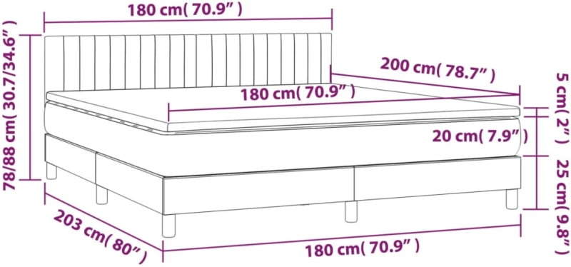 ΚΡΕΒΑΤΙ BOXSPRING ΜΕ ΣΤΡΩΜΑ ΣΚΟΥΡΟ ΓΚΡΙ 180X200 ΕΚ ΥΦΑΣΜΑΤΙΝ 3140234