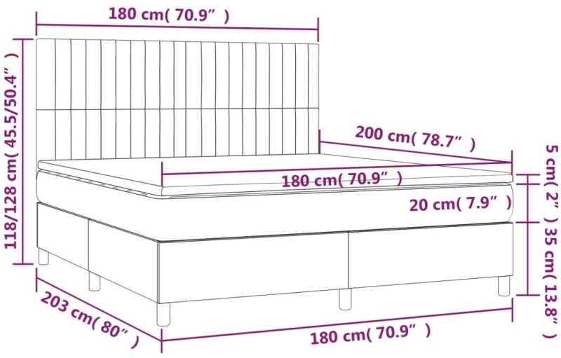 ΚΡΕΒΑΤΙ BOXSPRING ΜΕ ΣΤΡΩΜΑ & LED ΜΑΥΡΟ 180X200 ΕΚ. ΥΦΑΣΜΑΤΙΝΟ 3135615