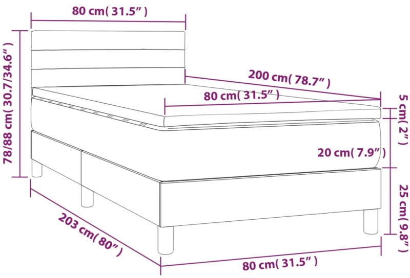 ΚΡΕΒΑΤΙ BOXSPRING ΜΕ ΣΤΡΩΜΑ & LED ΑΝ.ΓΚΡΙ 80X200 ΕΚ. ΥΦΑΣΜΑΤΙΝΟ 3133749